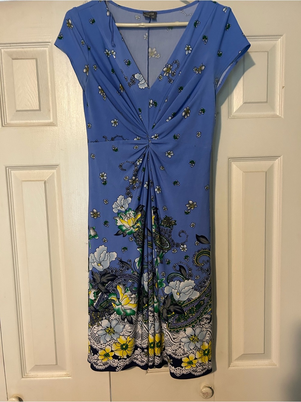 Muse Periwinkle Floral Twist-Front Dress with Yellow Accents